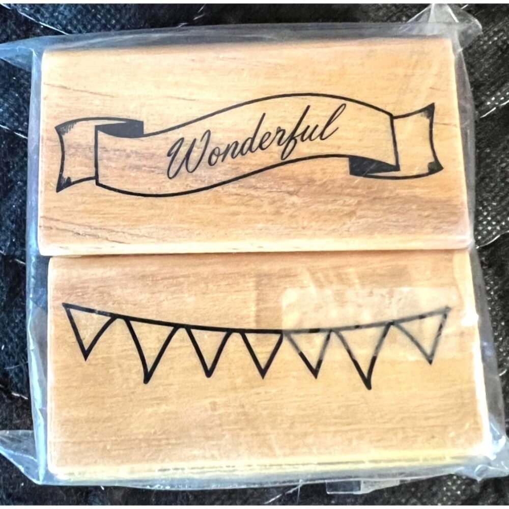 Michaels Wooden Stamp Set "Wonderful" & Bunting Design 303730